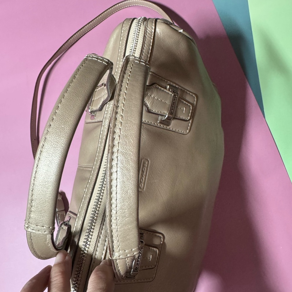 EOC Coach Metallic Beige Leather Satchel - Picture 7 of 13